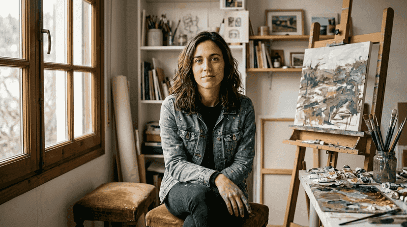 Studio portrait with strong eye contact