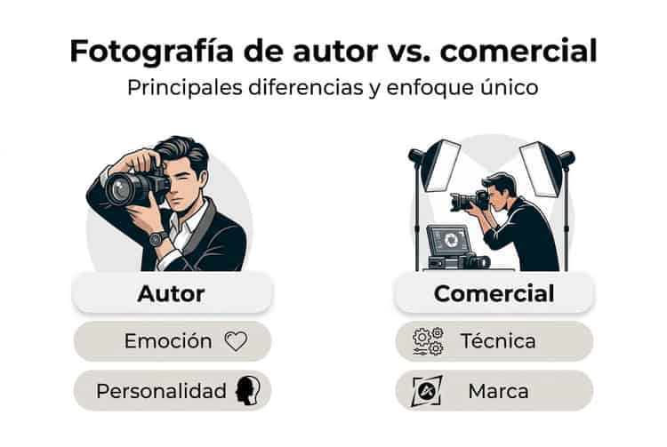 Infografía que muestra las diferencias entre fotografía artística y fotografía comercial