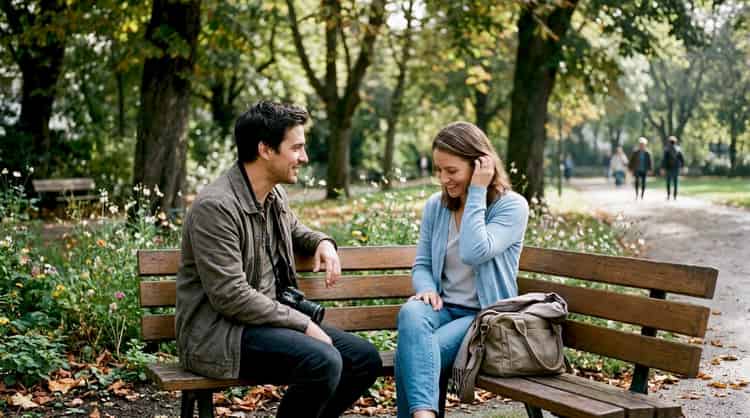 El fotógrafo charla con la persona antes de hacerle la foto en el parque