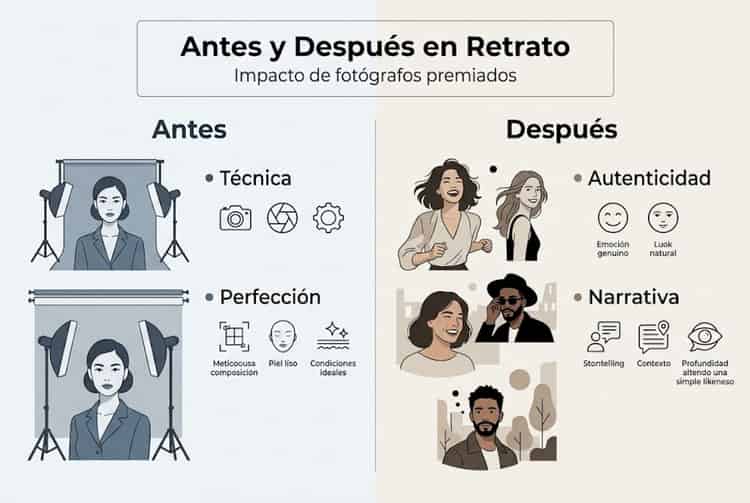 Infografía sobre cómo ha cambiado el retrato fotográfico a lo largo del tiempo