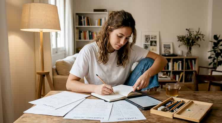 Photographer organizing the details for a creative portrait session